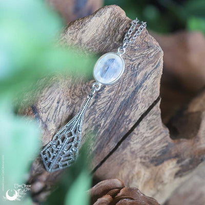 Collier "Héméra" Pierre de Lune arc-en-ciel, taille de la chaine au choix - Illustrations & Bijoux fantaisie ClairObscur Art
