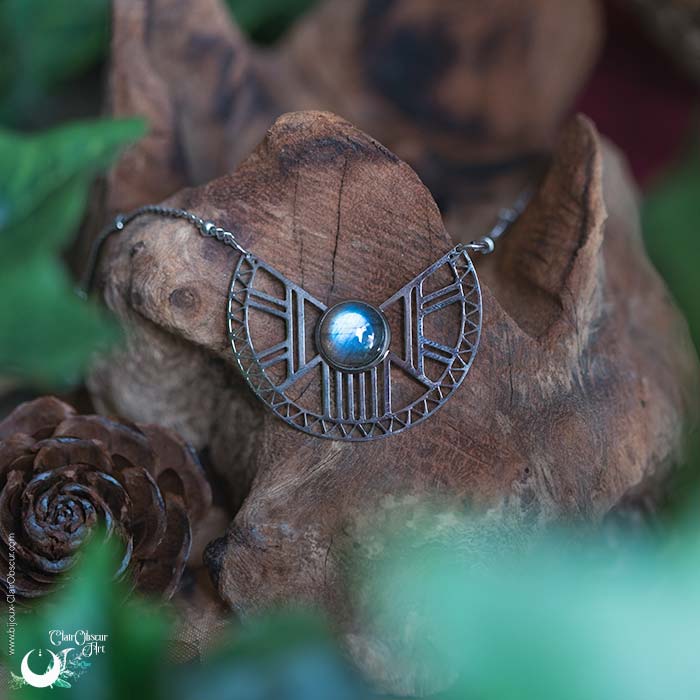 Collier "Héra" Labradorite, acier inoxydable - Illustrations & Bijoux fantaisie ClairObscur Art