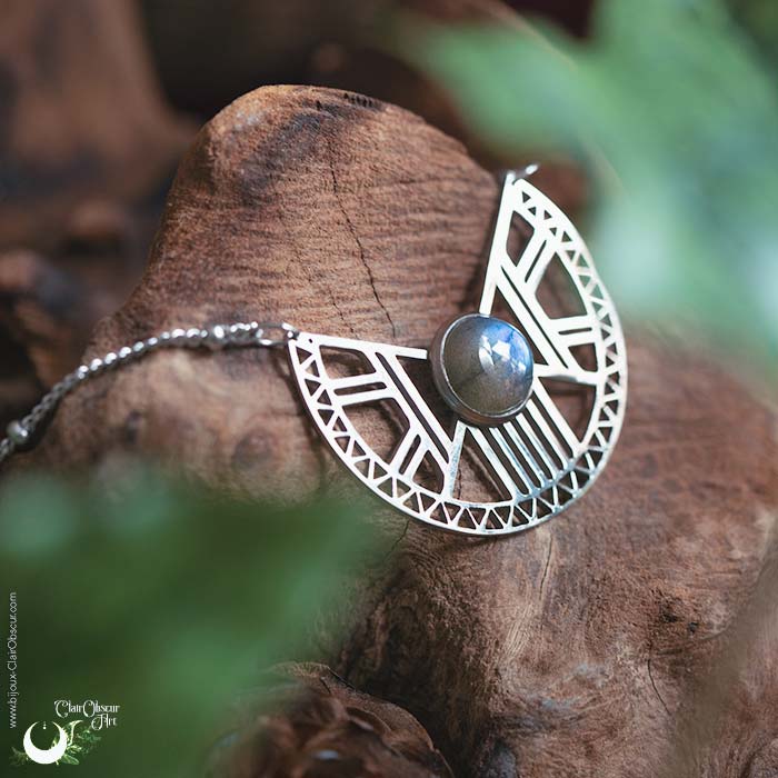 Collier "Héra" Labradorite, acier inoxydable - Illustrations & Bijoux fantaisie ClairObscur Art