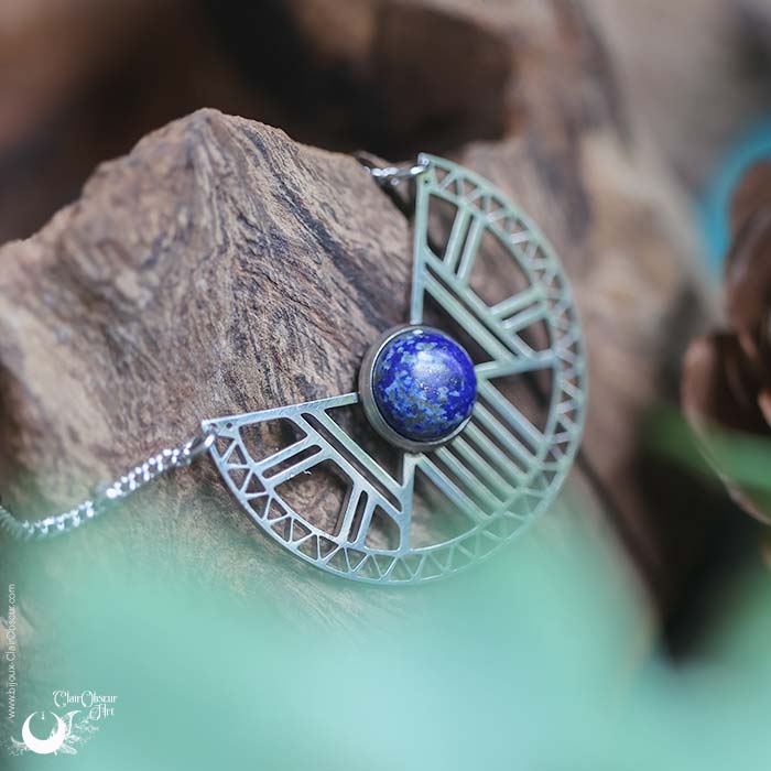 Collier "Héra" Lapis lazuli, acier inoxydable - Illustrations & Bijoux fantaisie ClairObscur Art