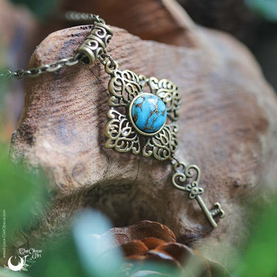 Collier "Le Secret" Turquoise, personnalisable - Illustrations & Bijoux fantaisie ClairObscur Art