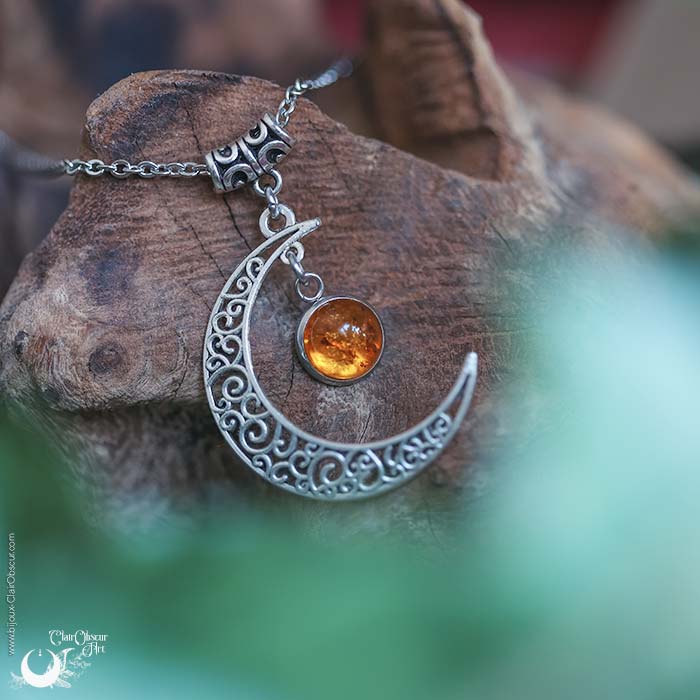 Collier "Luna" Ambre de la mer Baltique, taille de la chaine au choix - Illustrations & Bijoux fantaisie ClairObscur Art