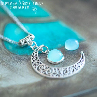 Collier "Luna" Calcédoine aqua - Illustrations & Bijoux fantaisie ClairObscur Art