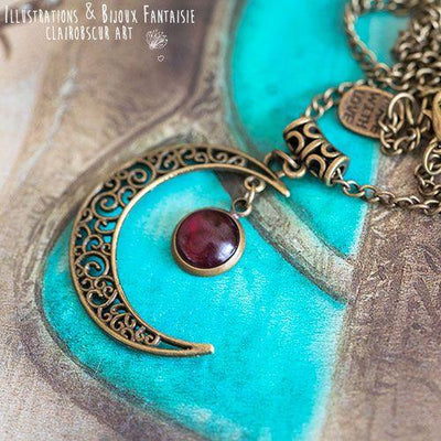 Collier "Luna" Grenat - Illustrations & Bijoux fantaisie ClairObscur Art
