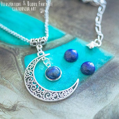 Collier "Luna" Lapis lazuli, taille de la chaine au choix - Illustrations & Bijoux fantaisie ClairObscur Art