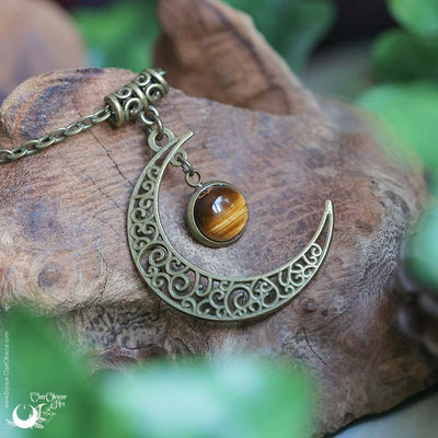 Collier "Luna" Oeil de Tigre, taille de la chaine au choix - Illustrations & Bijoux fantaisie ClairObscur Art