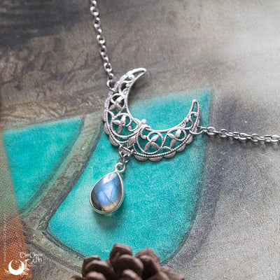 Collier MOON et perle de Labradorite - Illustrations & Bijoux fantaisie ClairObscur Art