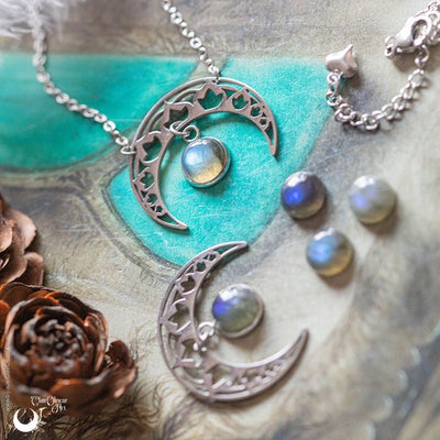 Collier "SIRONA" Labradorite en acier inoxydable, taille de la chaine au choix - Illustrations & Bijoux fantaisie ClairObscur Art