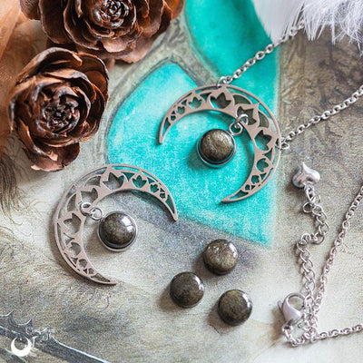 Collier "SIRONA" Obsidienne dorée, en acier inoxydable, taille de la chaine au choix - Illustrations & Bijoux fantaisie ClairObscur Art
