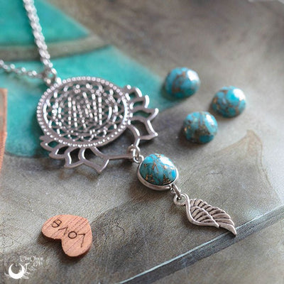 Collier "Sri Yantra Lotus" Turquoise - Illustrations & Bijoux fantaisie ClairObscur Art