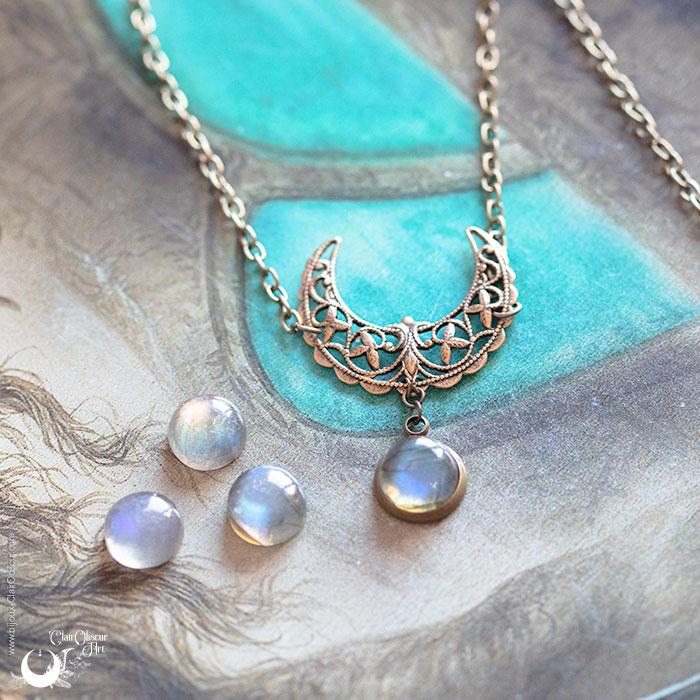 Collier/Diadème 2 en 1 MOON Labradorite - Illustrations & Bijoux fantaisie ClairObscur Art