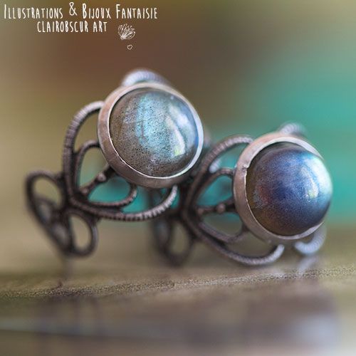 Parure Collier Luna et bague elfique "Elwing", pierre au choix ! - Illustrations & Bijoux fantaisie ClairObscur Art