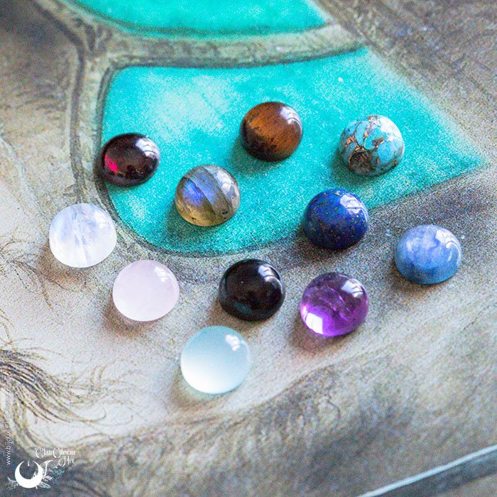 Parure Collier Luna et bague elfique "Elwing", pierre au choix ! - Illustrations & Bijoux fantaisie ClairObscur Art