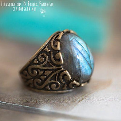 [Precommande] Bague "Calypso" Labradorite mixte - Illustrations & Bijoux fantaisie ClairObscur Art